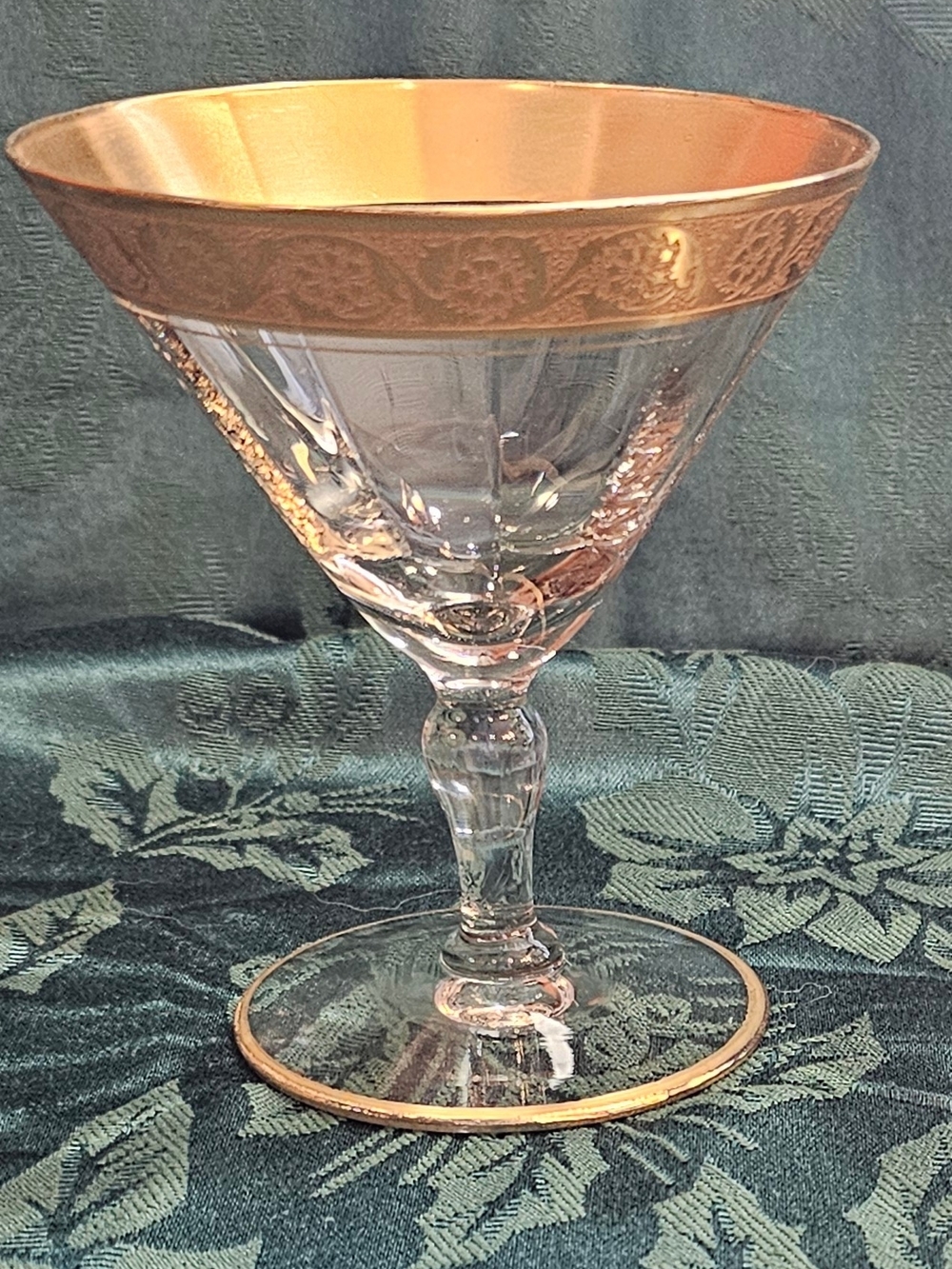 Vintage Gold-Trimmed Crystal Martini Glass - Elegant Barware